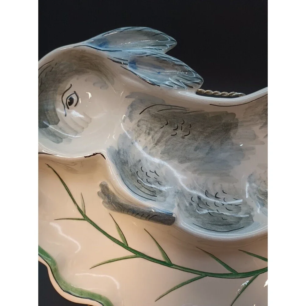 Vintage Bunny And Cabbage Leaf Divided Dish Relish Rabbit Hand Painted Italy